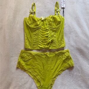 Betsey Johnson x Forever 21 Green Corset Cami & Panties Lingerie Set size XL